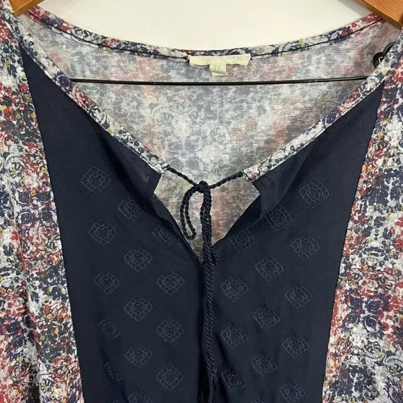 Kate & Sam Floral Blouse 2X Semi Sheer Tassles Navy Blue Red White Peplum Top - Picture 6 of 9